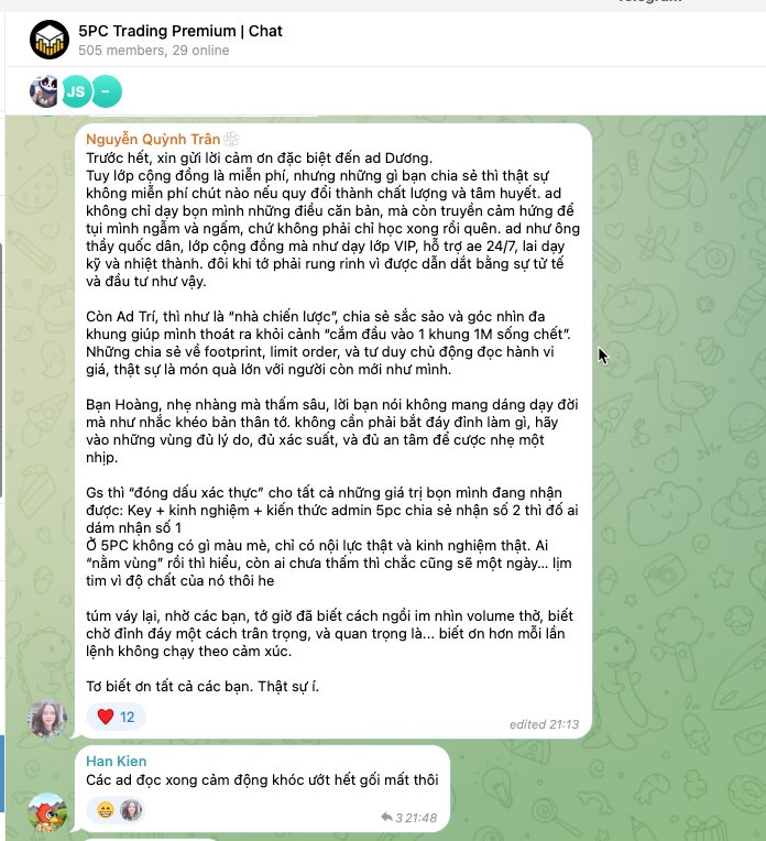Feedback từ member nhóm 5 Phút Trading
