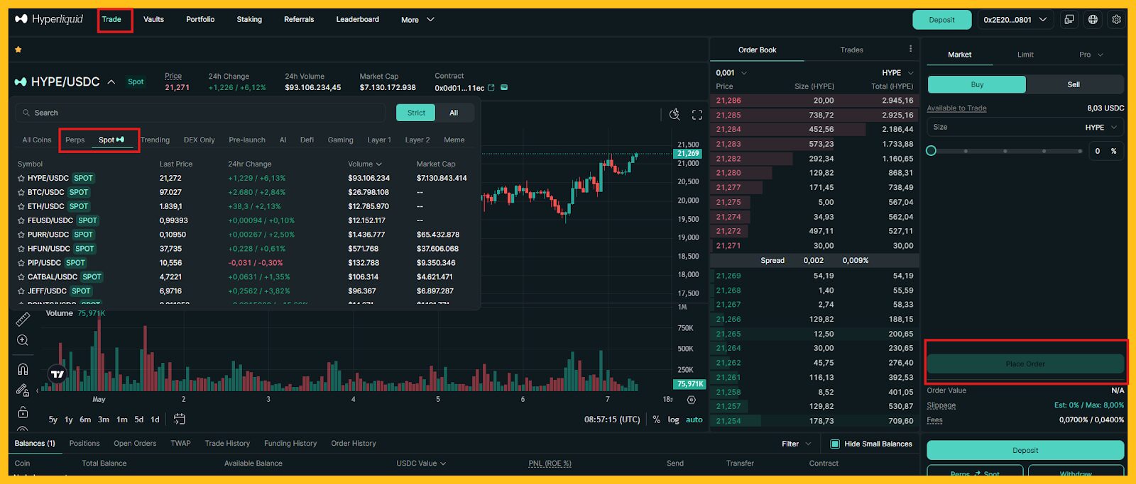 Nap tien vao Hyperliquid de Swap sang HYPE