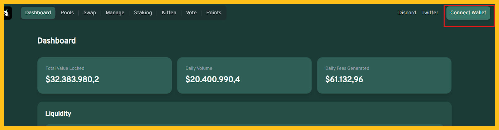 Truy cập KittenSwap và kết nối ví Metamask