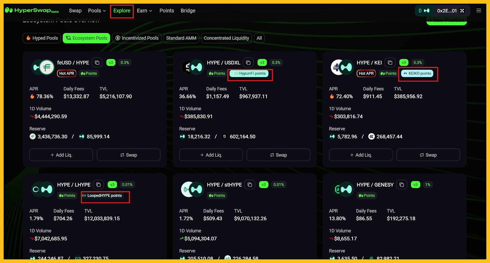 Vao muc Explore de cung cap thanh khoan cho cac Pool