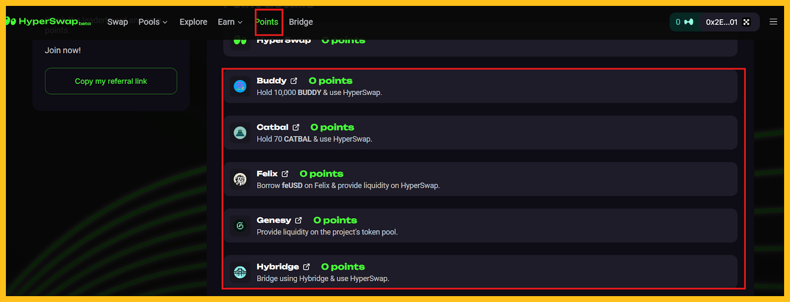 Vào mục Point và hoàn thành các nhiệm vụ trên giao thức đối tác