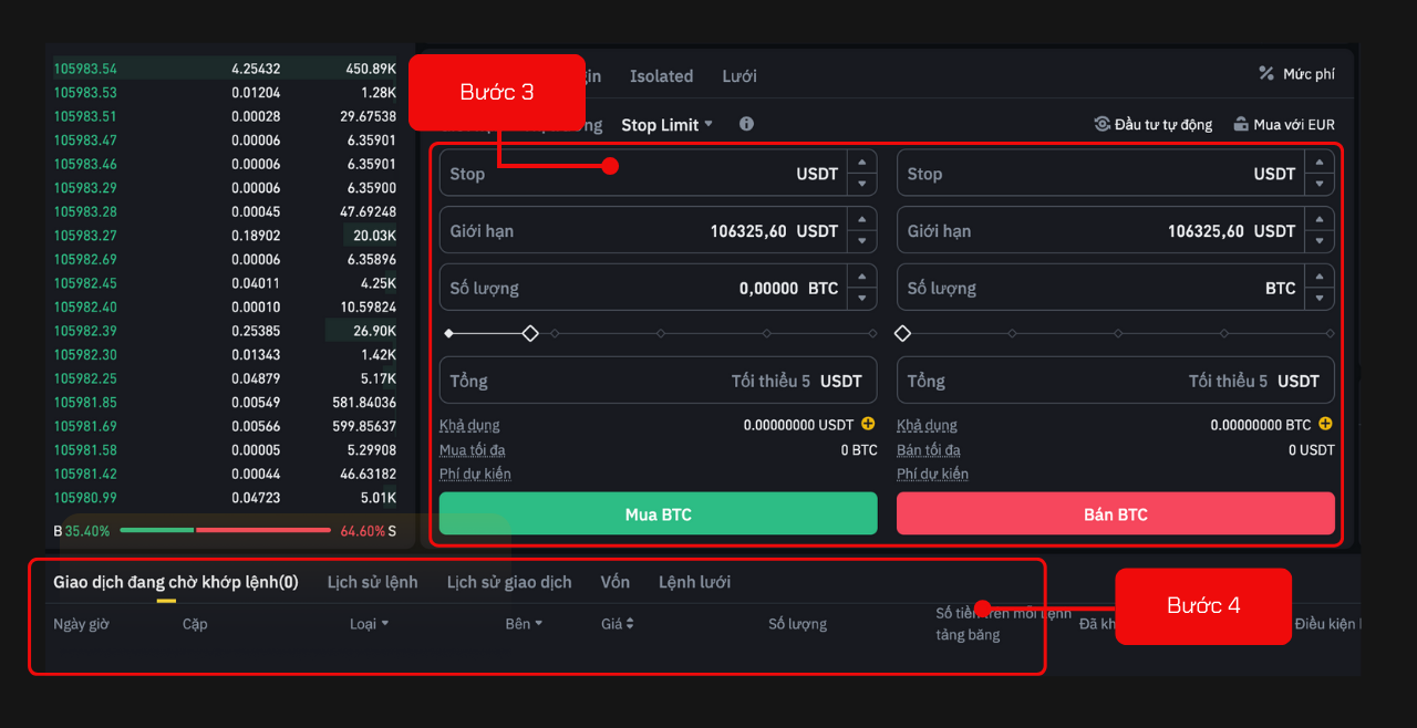 Xác nhận lệnh. nhấn Buy (hoặc Sell đối với lệnh bán)
