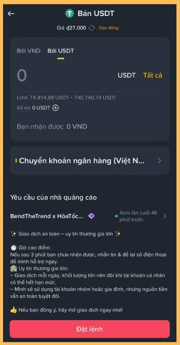 Giao diện bán P2P Binance