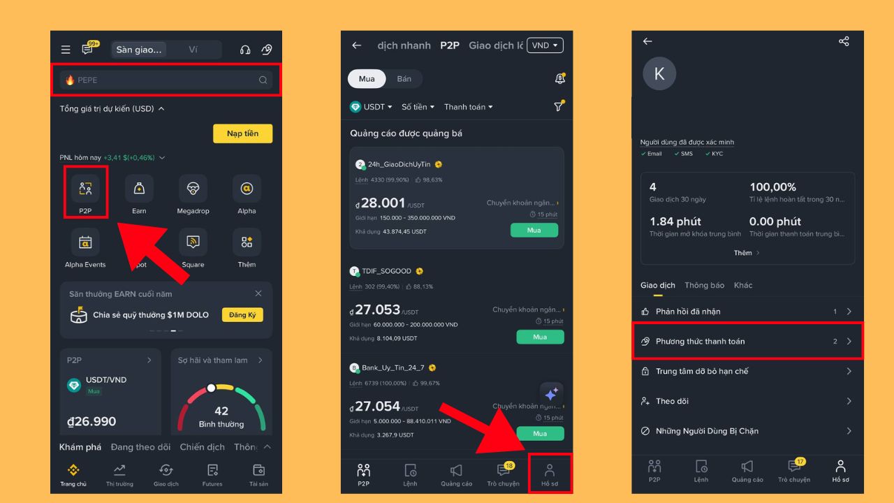 Giao diện truy cập P2P Trên Binance