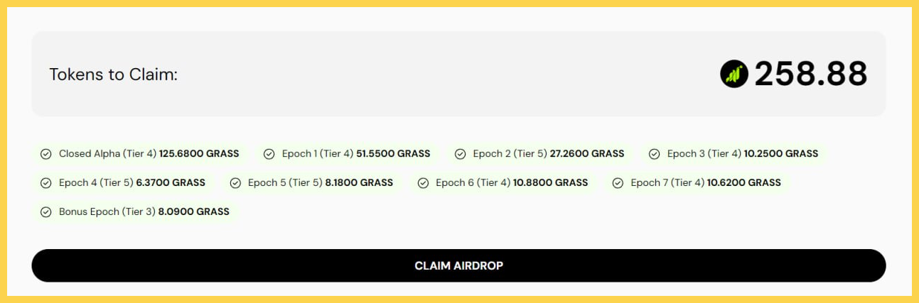 Grass đã Airdrop cho người dùng