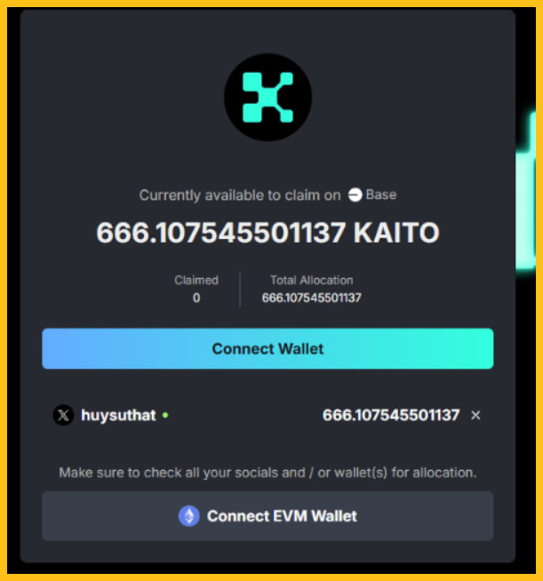 Kaito AI airdrop cho người dùng