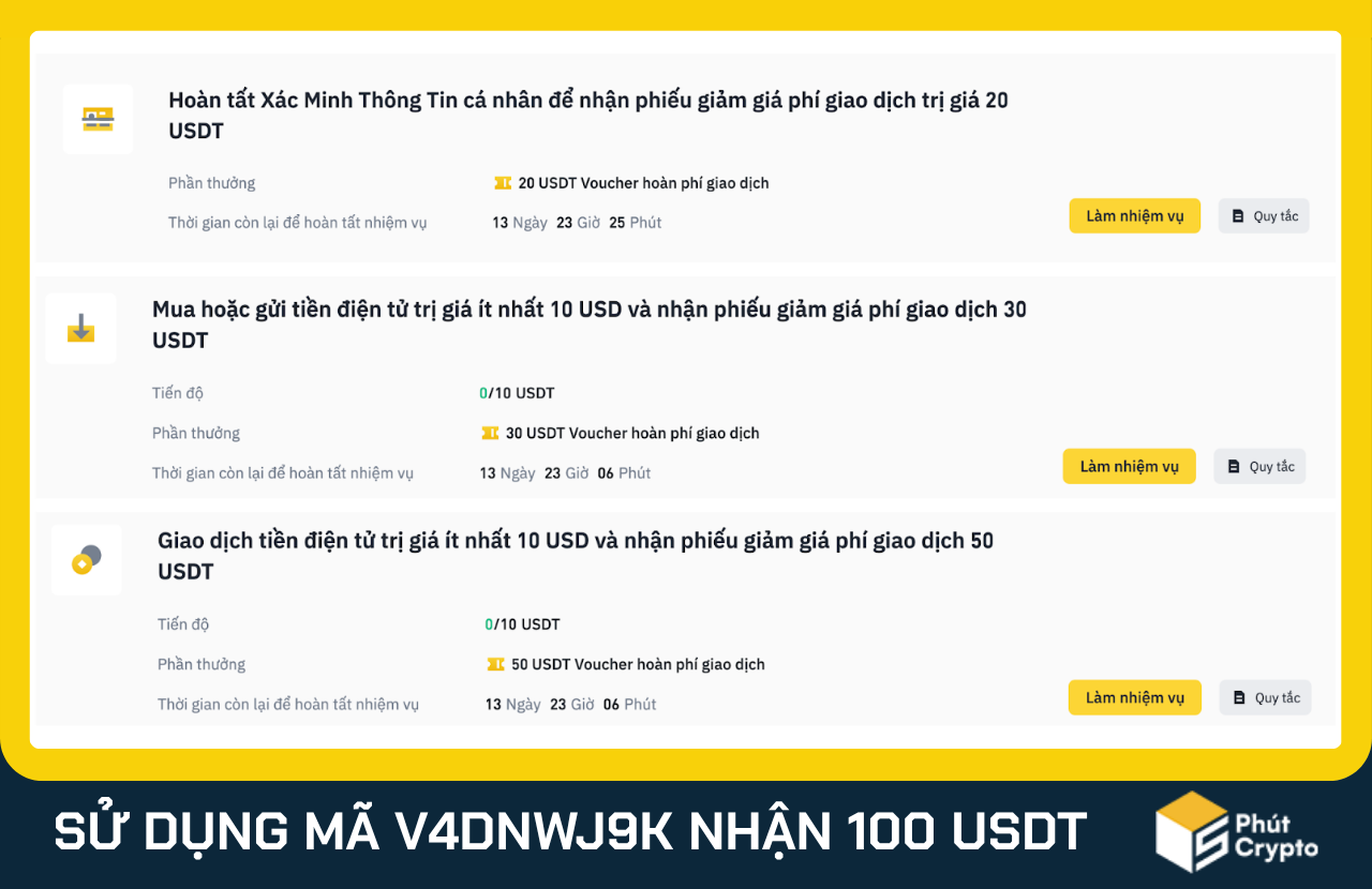 Sử dụng mã V4DNWJ9K để nhận 100 USDT