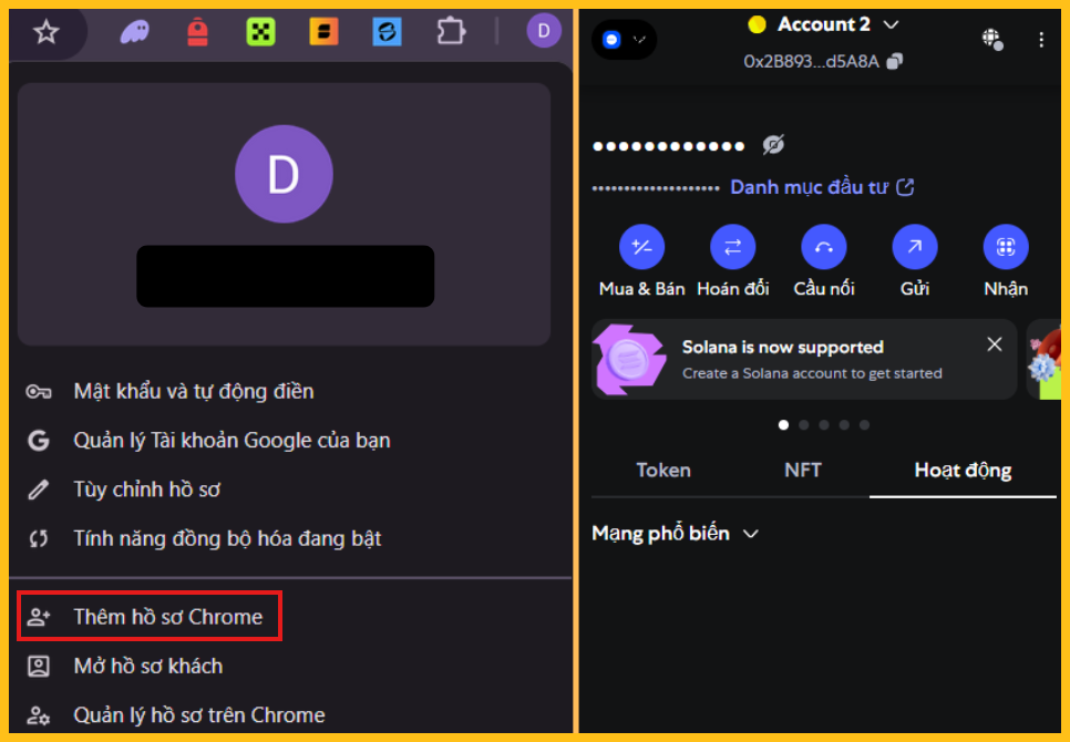 Tạo một trình duyệt Chrome mới và ví mới