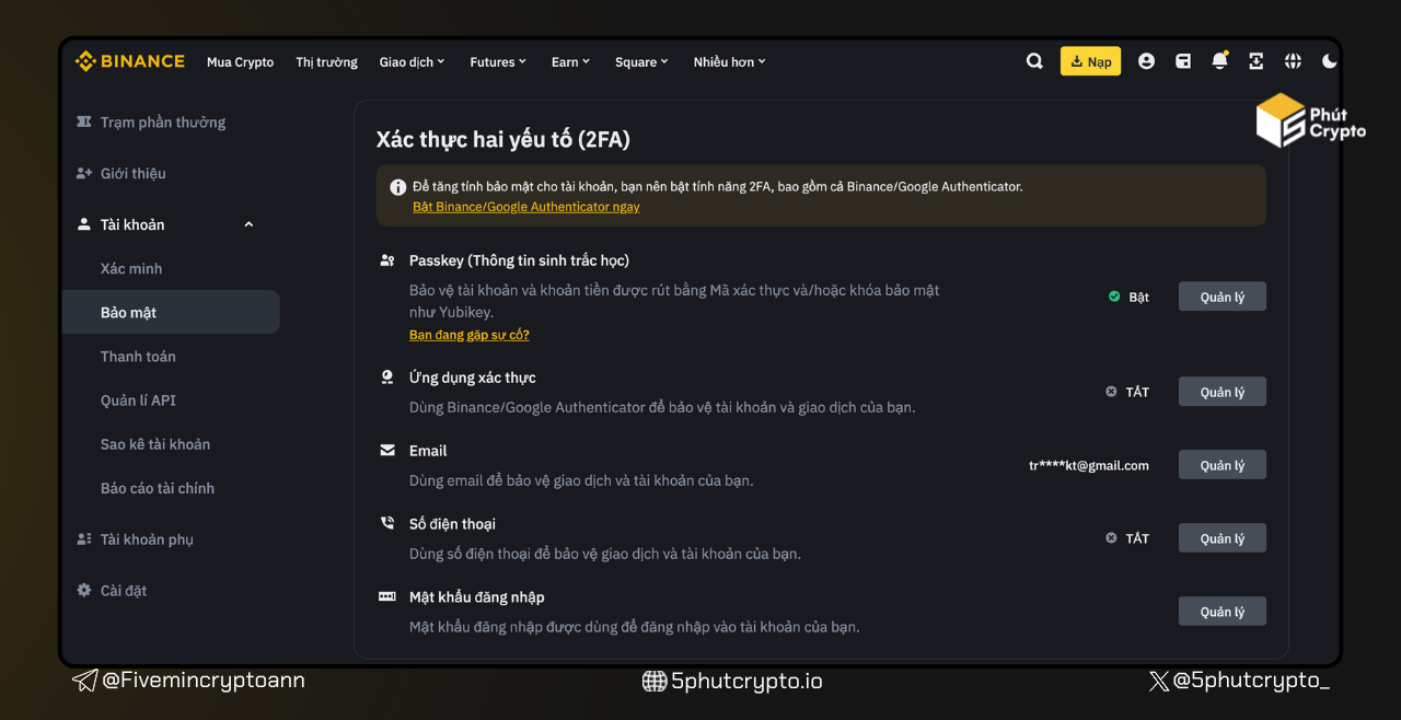 Tạo một ví sàn trên các sàn CEX và bật xác minh tất cả các lớp