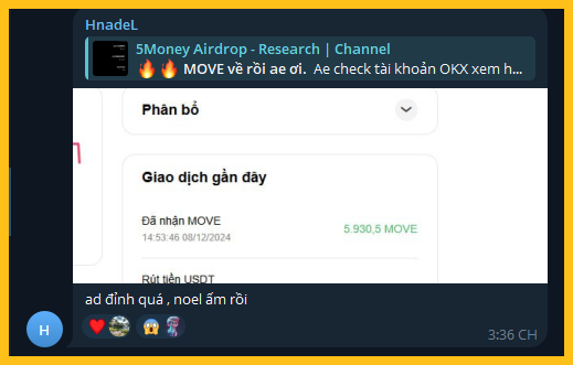 Thành viên 5 Phút Crypto nhận airdrop Movement - Một kèo airdrop crypto miễn phí