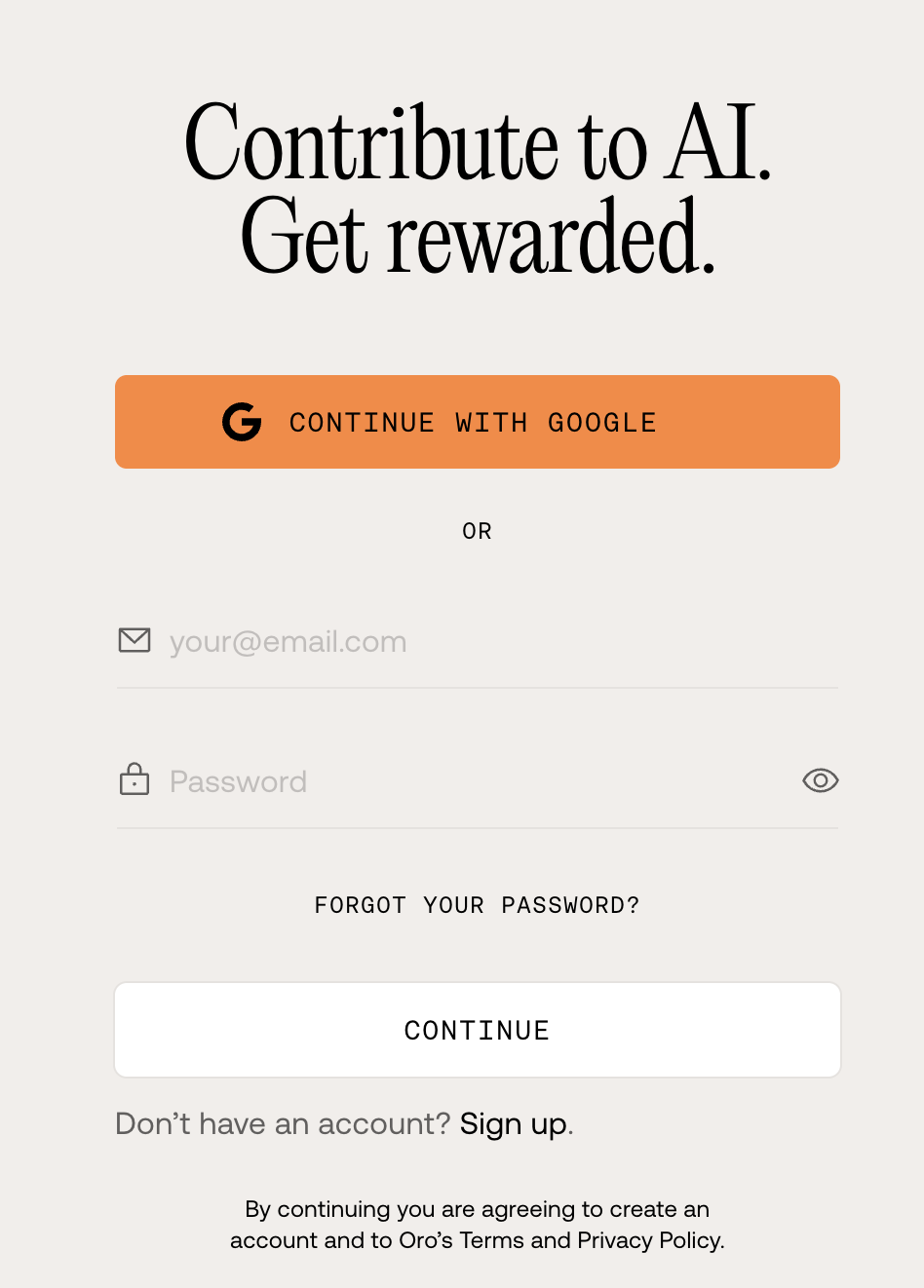 Truy cập Oro App và đăng nhập bằng Gmail