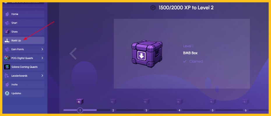 Vào mục Rank Up để nâng cấp nhận BMB Box