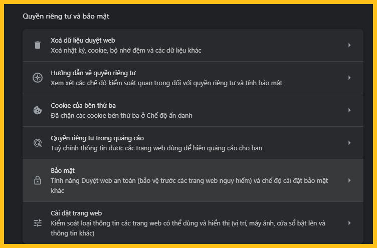 Chọn "Security" (Bảo mật)