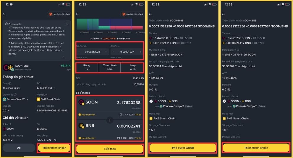 Các bước cung cấp thanh khoản cho cặp SOON-BNB