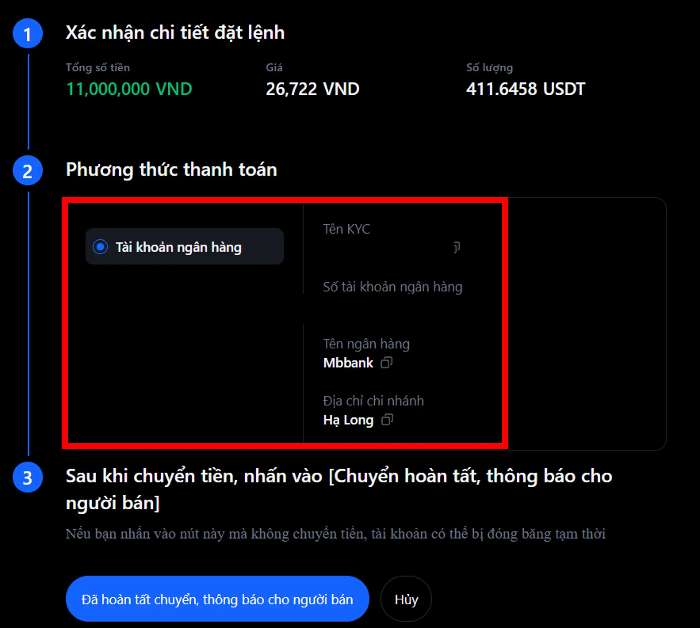 Chuyển tiền cho người bán