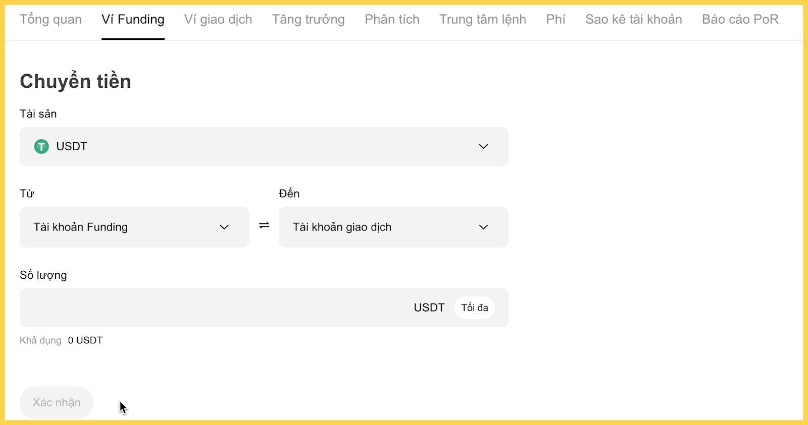Chuyển tiền từ Funding sang ví giao dịch