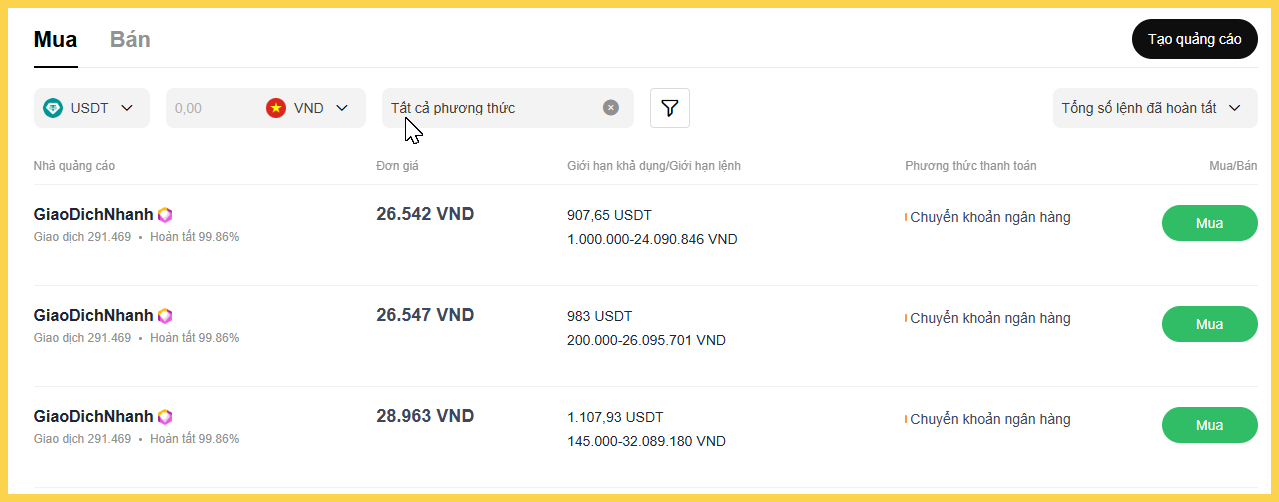 Lua chon thuong gia P2P OKX