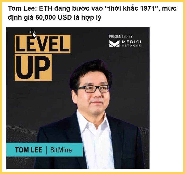 bố già Tom Lee đặt cược hơn 8 tỷ đô la vào ETH