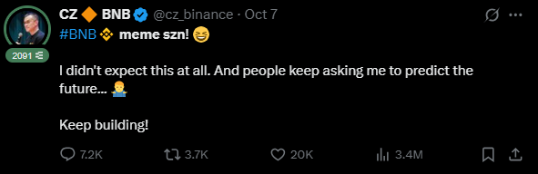 CZ tweet "BNB meme szn"