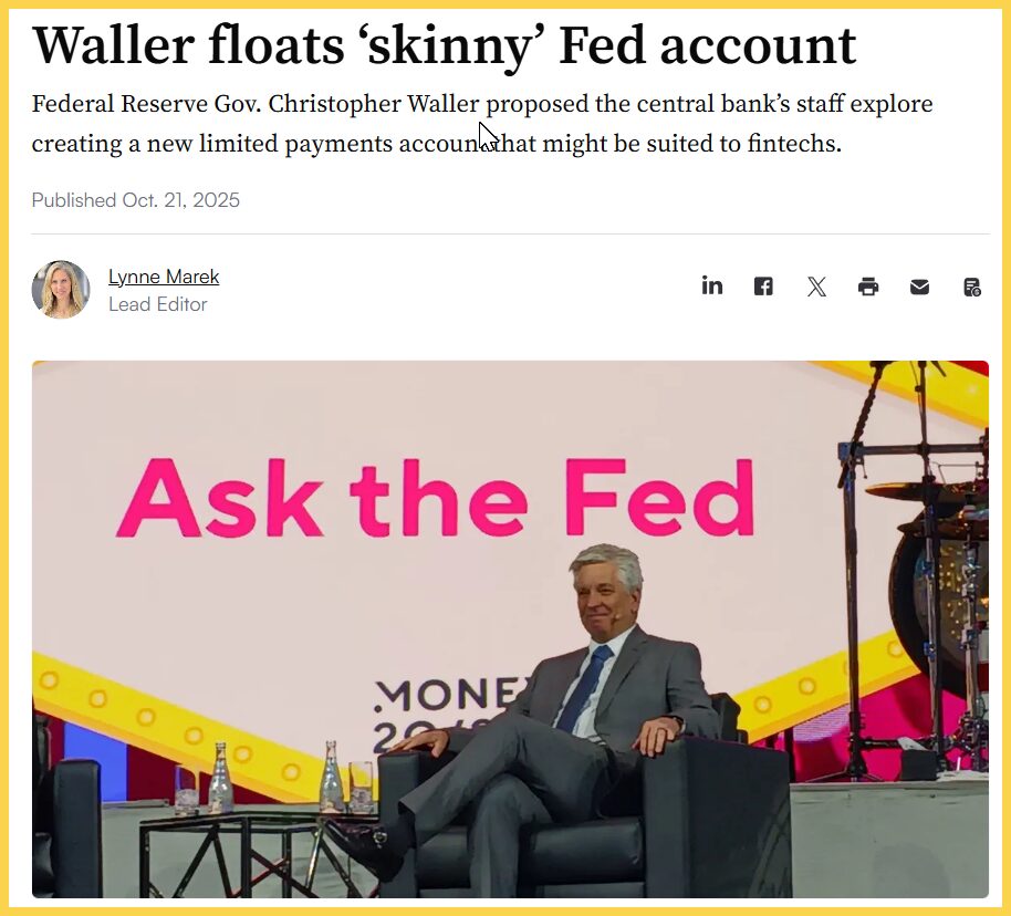 FED Waller đề xuất tài khoản chính thu gọn cho crypto