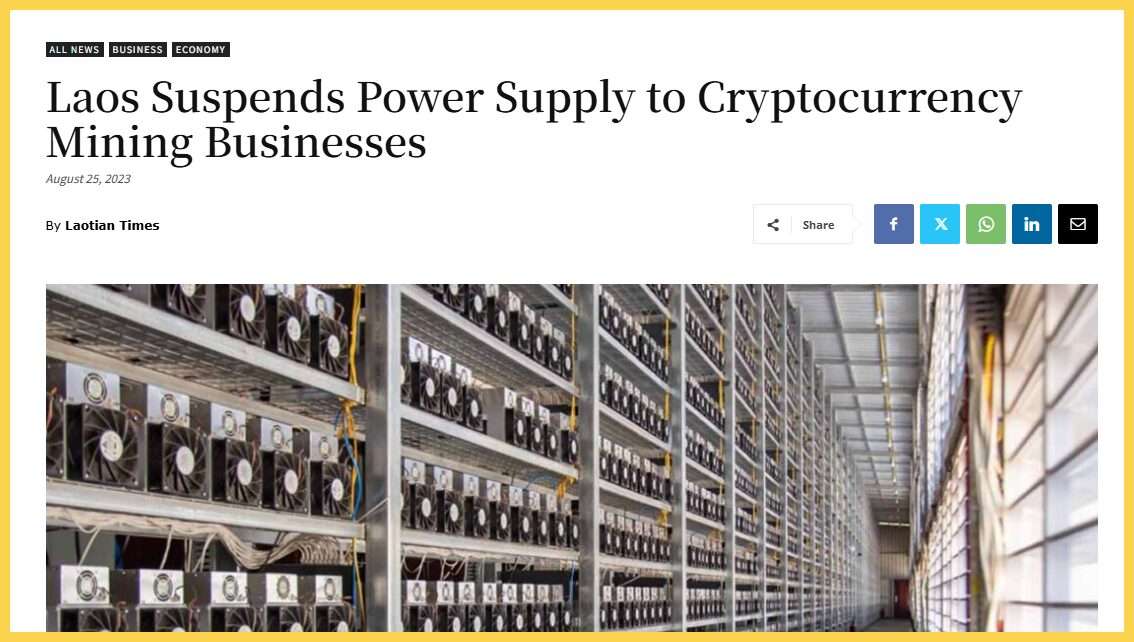 Lào tạm ngừng cung cấp điện cho các doanh nghiệp đào coin