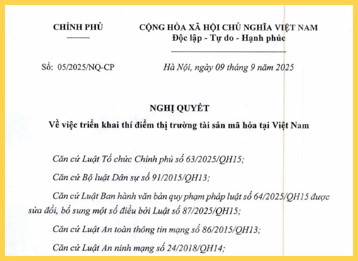 Nghị quyết 05 về tài sản tiền mã hóa