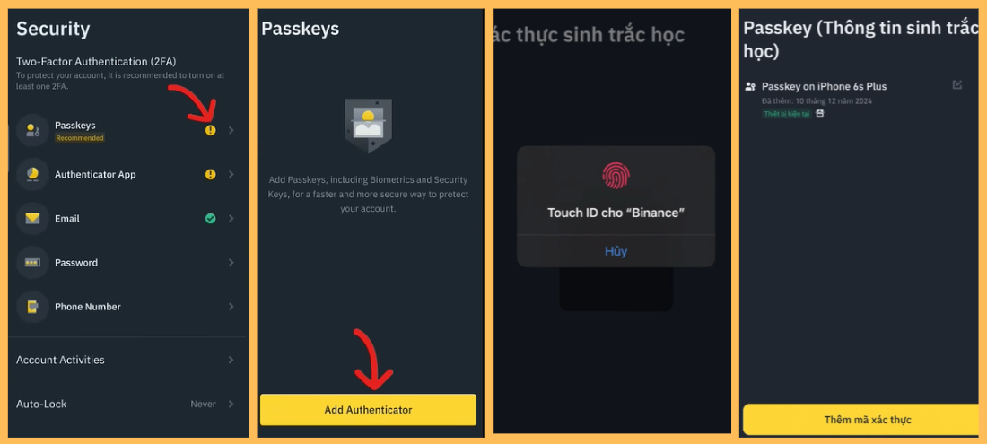 Thiết lập passkey trên Binance - TOP 4 công cụ bảo mật sàn CEX crypto cần thiết lập ngay