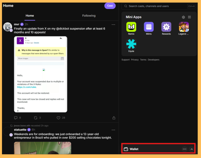 Chọn mục Wallet để mở ví