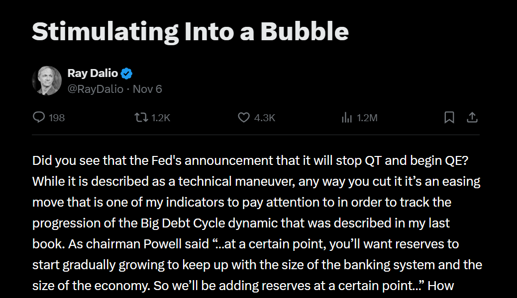 Ray Dalio lên bài đưa quan điểm về việc ngưng QT trong thời “bong bóng”