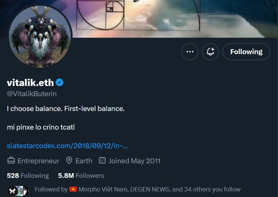 Tài khoản X của Vitalik Buterin