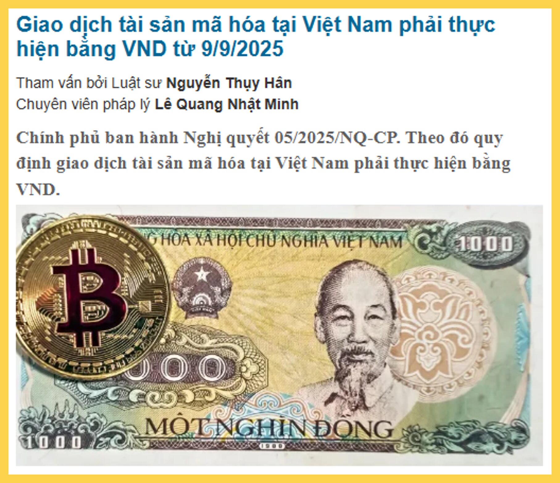 Giao dịch crypto tại Việt Nam phải thực hiện bằng VNĐ