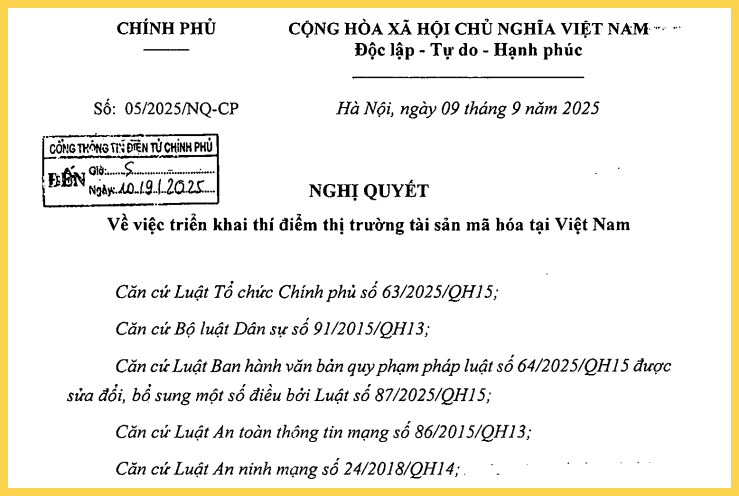 NQ05 về thí điểm thị trường tài sản mã hóa Việt Nam