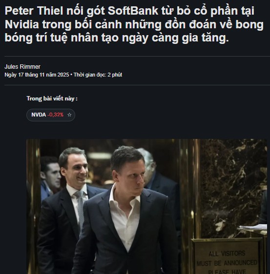 Peter Thiel nối gót SoftBank từ bỏ cổ phiếu NVIDIA vì lo ngại bong bóng AI