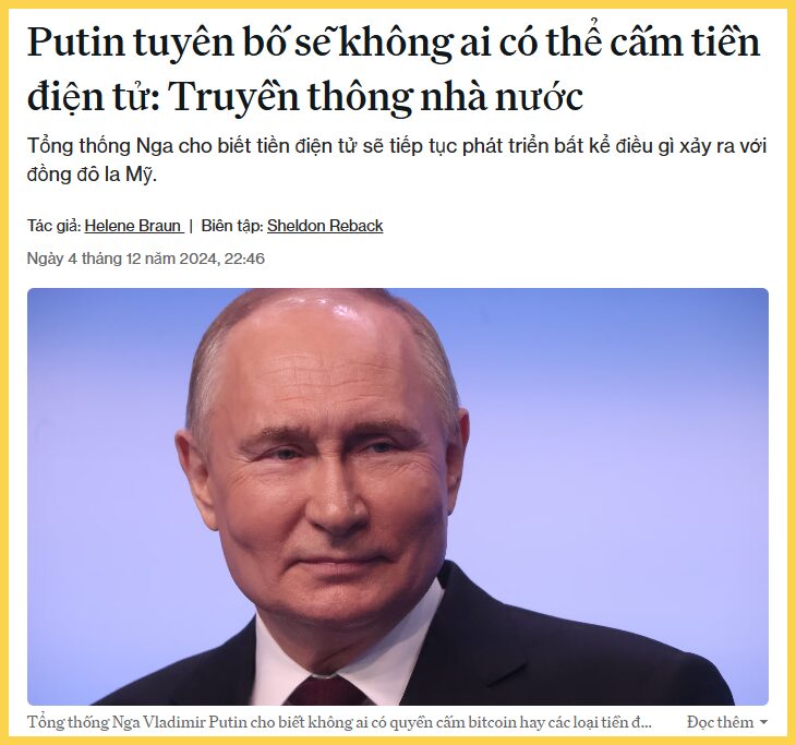 Tổng thống Putin tuyên bố: "Không ai có thể cấm Bitcoin"