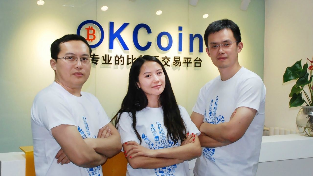Star Xu (trái), Yi He (giữa), CZ (phải) khi còn làm việc ở OKCoin