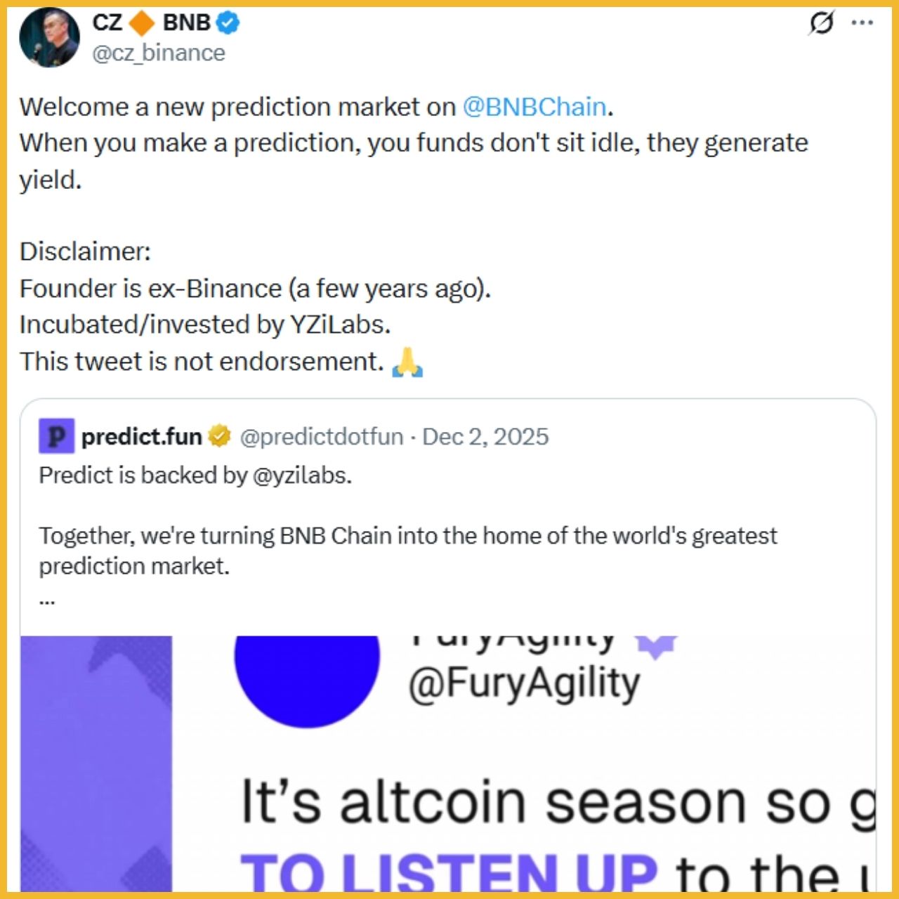CZ nhắc đến Predict.fun