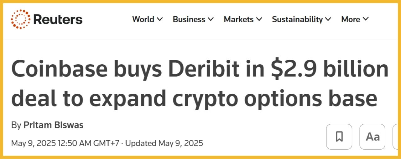 Coinbase mua lại Deribit với số tiền 2,9 tỷ USD