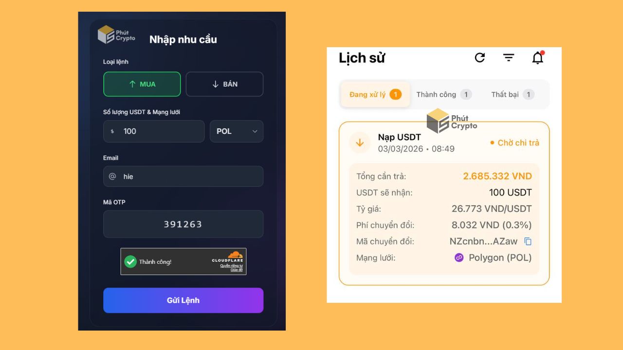 Đặt lệnh trung gian mua USDT từ MIMO