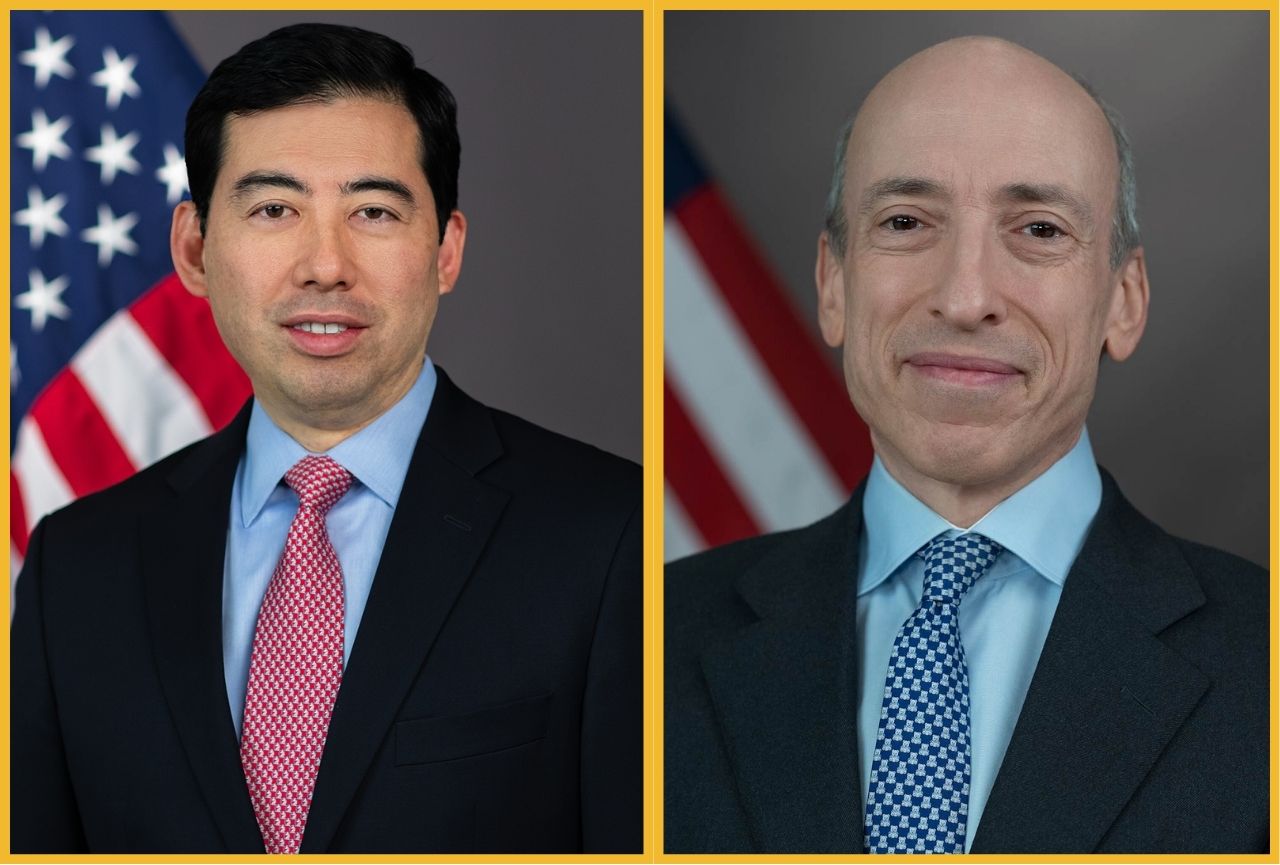 Mark Uyeda (trái) tạm thay Gary Gensler (phải) trở thành Chủ tịch SEC mới