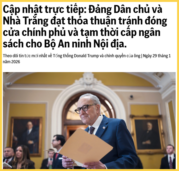 Mỹ đạt thỏa thuận tránh đóng cửa Chính phủ
