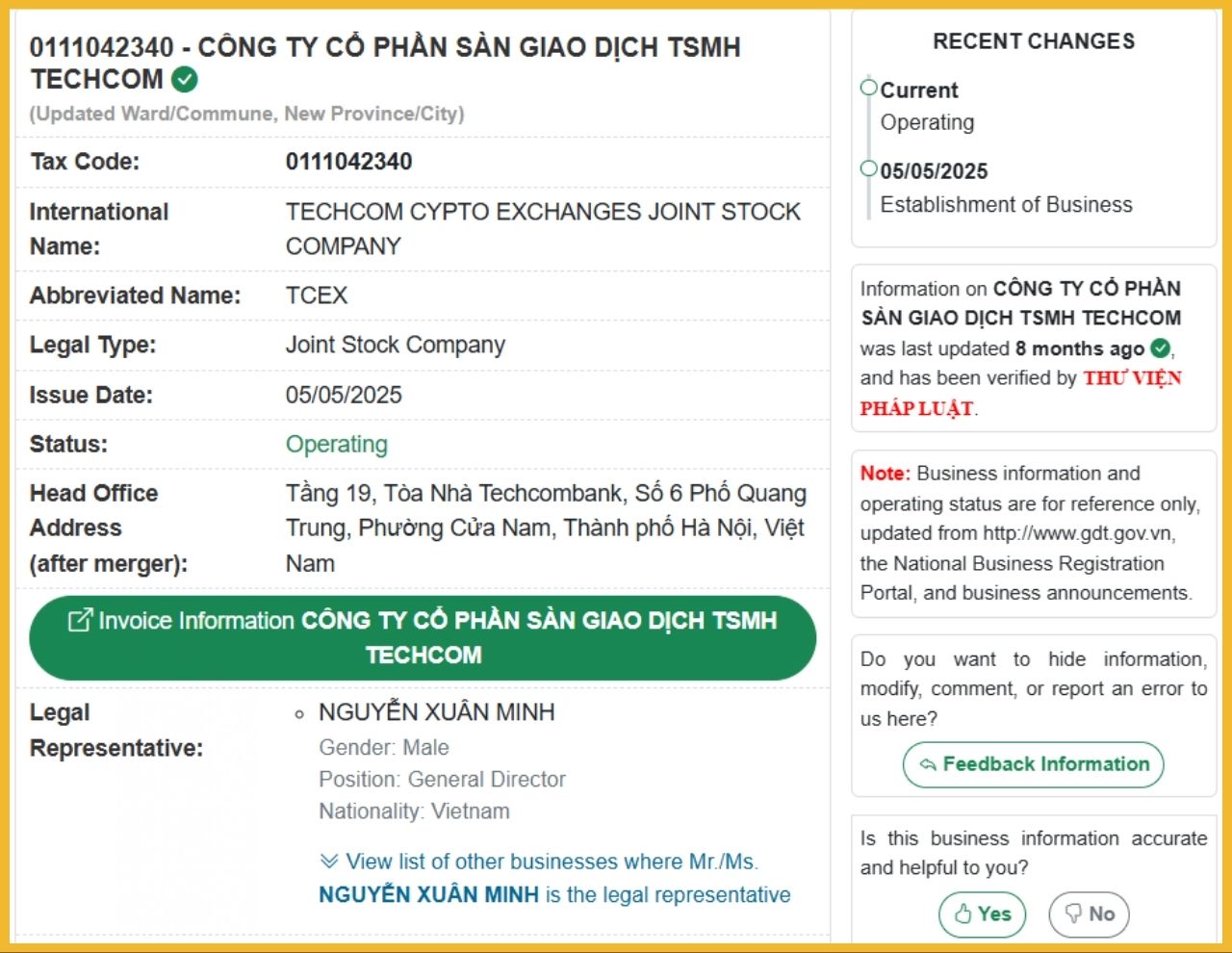 TCEX đã được thành lập dưới dạng công ty cổ phần