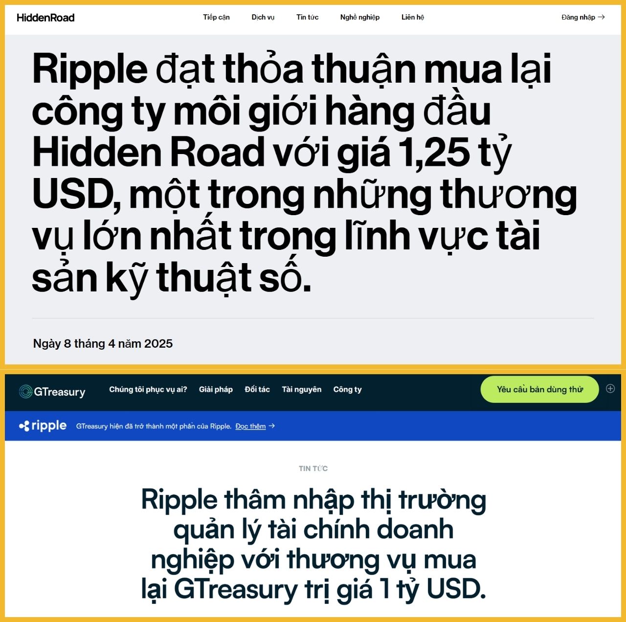 Thông báo trên website của các nền tảng bị Ripple thâu tóm