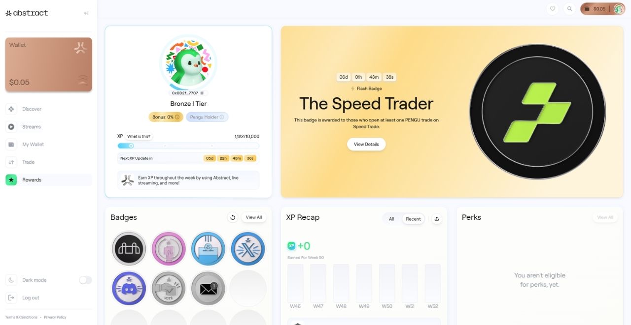 Trang kiếm XP và thu thập Badges của Abstract - Một trong 14 cơ hội airdrop 2026