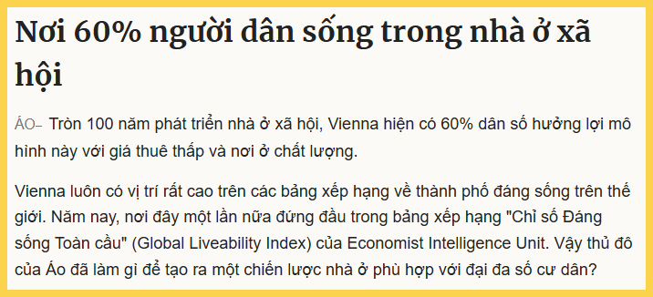 60% người dân Vienna sống trong nhà ở xã hội - Nguồn: VnExpress