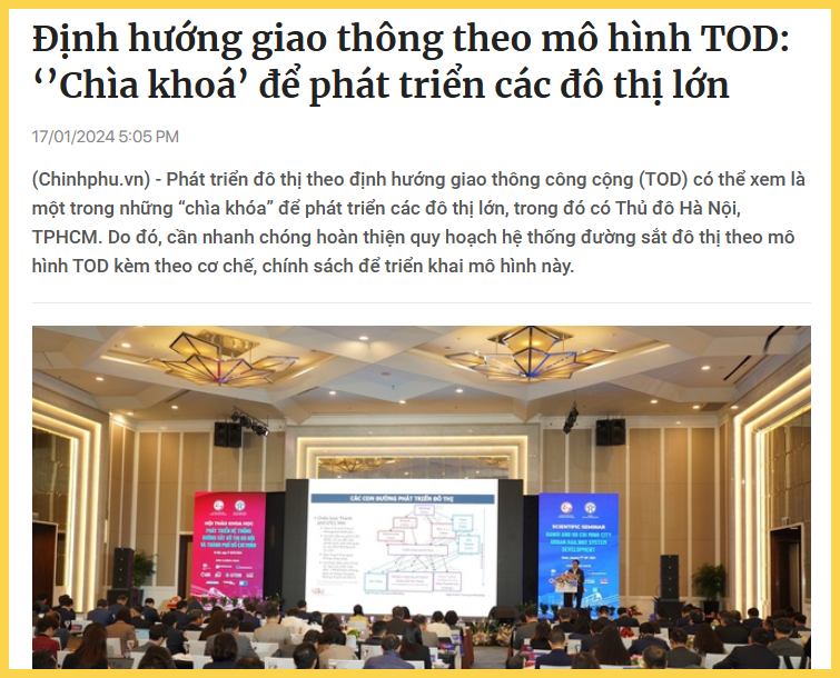 Việt Nam định hướng giao thông theo mô hình TOD để phát triển các đô thị lớn