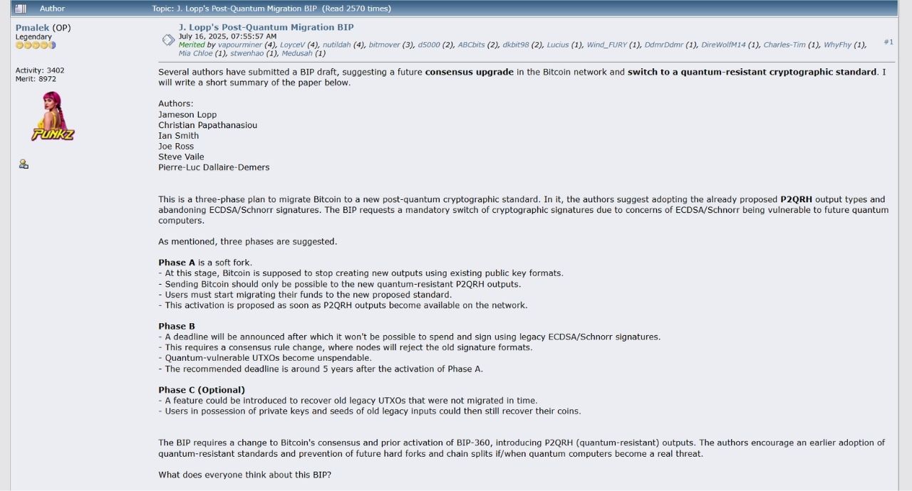 Đề xuất BIP-360 được thảo luận trên diễn đàn Bitcointalk