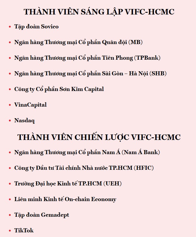 Các thành viên ban đầu của trung tâm tài chính quốc tế Việt Nam