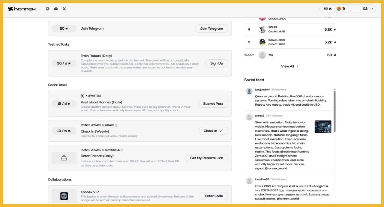 Chương trình kiếm được Konnex Points để có cơ hội airdrop