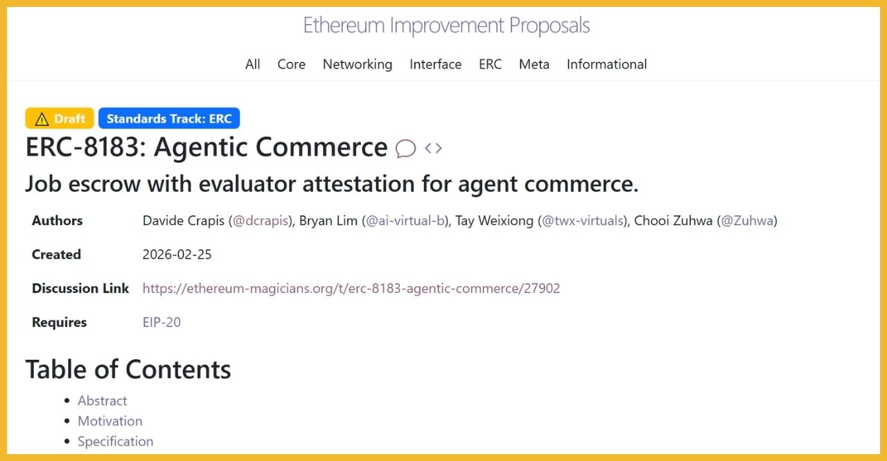 Đề xuất ERC-8183 trên Ethereum Improvement Proposals