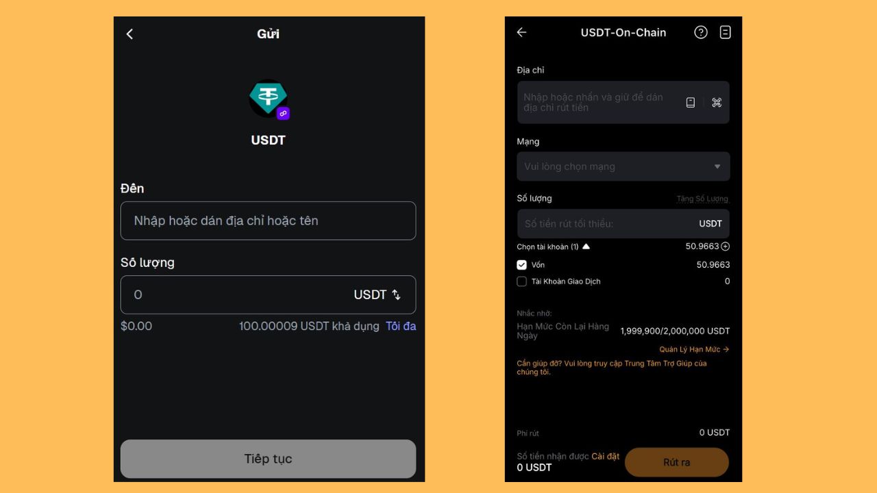 Gửi USDT từ ví crypto hoặc sàn giao dịch đến MIMO